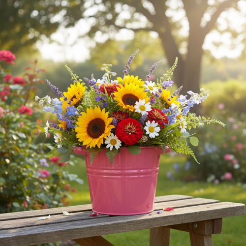 Produkt Doniczka dekoracyjna, metalowa, różowa z uchwytami, 31x26x21,5 cm