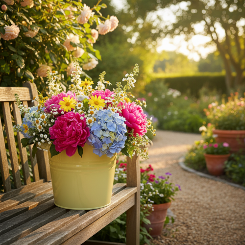 Produkt Doniczka metalowa dekoracyjna, zielono-żółta, doniczka, 31x26x21,5 cm