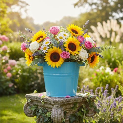 Produkt Dekoracyjna metalowa doniczka/saszetka w kolorze niebieskim, 31 cm x 26 cm x 21,5 cm