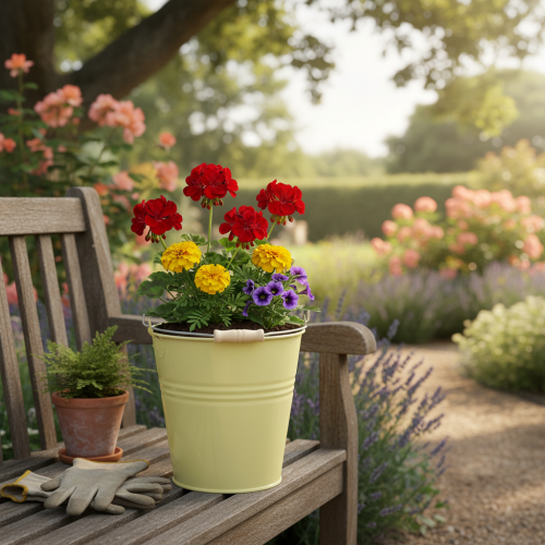 Produkt Metalowe wiadro/doniczka w kolorze zielono-żółtym, 26x22,5x23cm, 6l