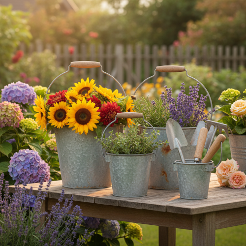 Produkt Dekoracyjne wiadro metalowe rdzawe vintage Ø15/17,5/22cm zestaw 3 szt.