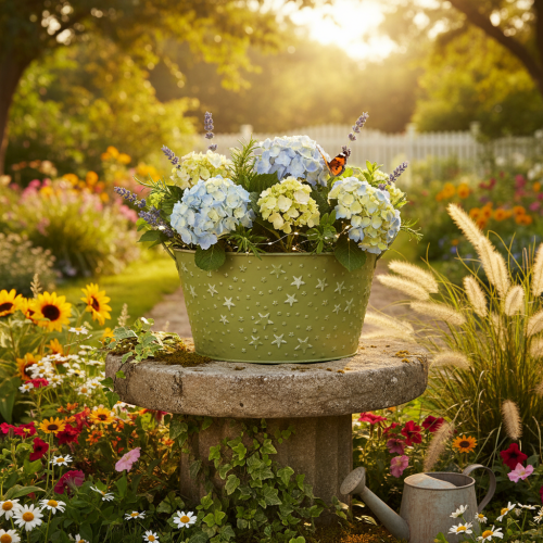 Produkt Miska metalowa z gwiazdkami i uchwytami, zielona, Ø20cm, wys.11,5cm