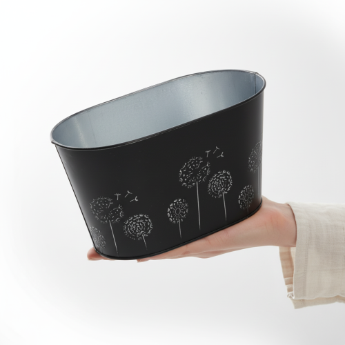 Produkt Dekoracyjna metalowa miska owalna, czarno-srebrna, wzór kwiatowy, 20,5 x 12,5 x 12 cm