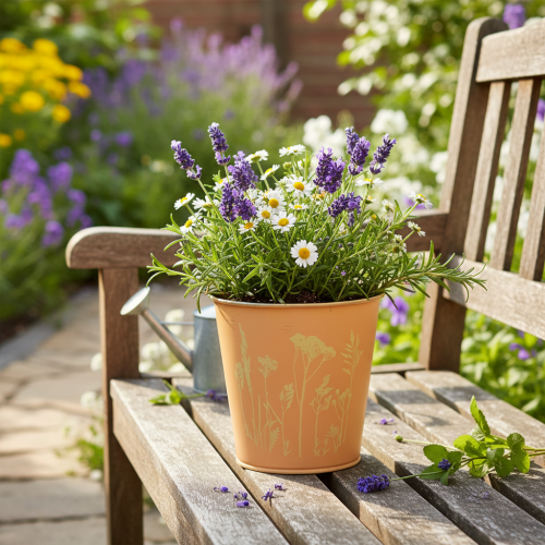 Produkt Doniczka metalowa, brzoskwiniowo-żółta, Ø11,5cm, wys.11,5cm