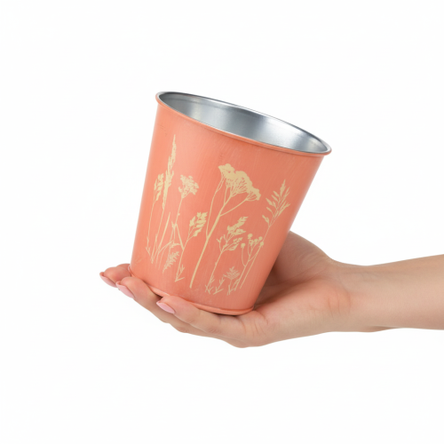 Produkt Doniczka z dekoracją kwiatową, morelowa żółć, Ø10,5cm H10,5cm