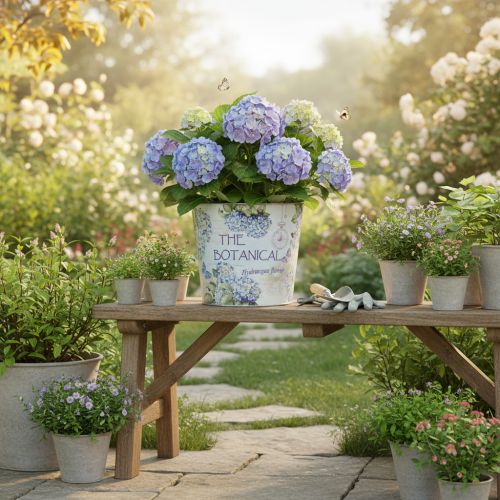 Produkt Mała metalowa doniczka/saszetka na hortensję, Ø17,5cm, wys.16cm