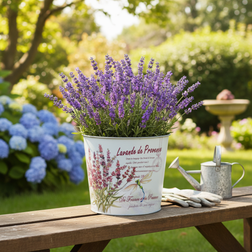 Produkt Doniczka metalowa na lawendę, mała, Ø18cm, wys. 15,5cm