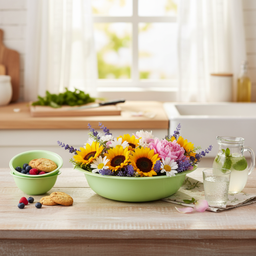 Produkt Dekoracyjna metalowa miska z efektem emalii, zielona limonkowa, 25 cm