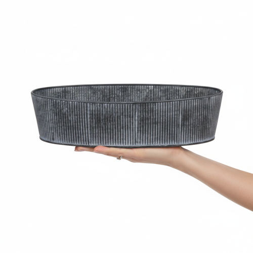 Produkt Owalna metalowa miska, czarno-szara, styl vintage, 32,5/37 cm, zestaw 2 sztuk.