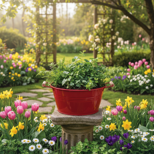 Produkt Miska dekoracyjna z uchwytami, metalowa na kwiaty, czerwona, Ø29cm, wys.14,5cm