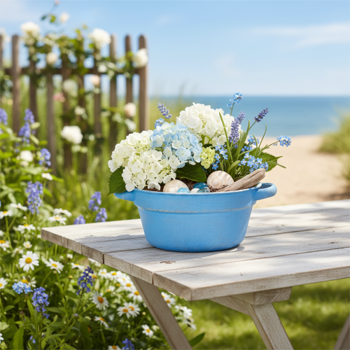 Produkt Dekoracyjna miska/doniczka, metal niebieski, dekoracja w stylu shabby chic, Ø17 cm, wys. 8,5 cm