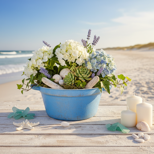 Produkt Dekoracyjna miska/doniczka, metal niebieski, dekoracja w stylu shabby chic, Ø21 cm, wys. 10,5 cm