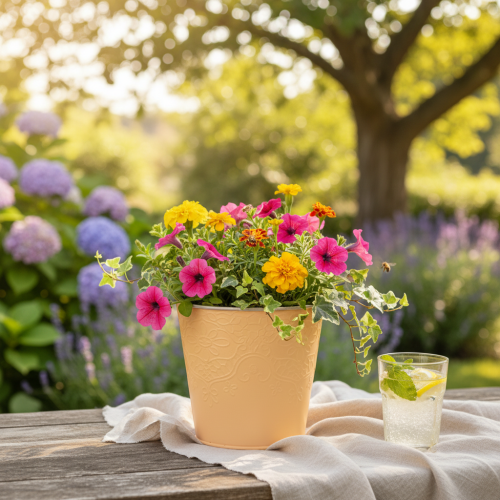 Produkt Doniczka metalowa, pastelowo pomarańczowa, Ø13,5cm H12,5cm