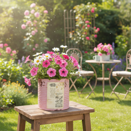 Produkt Puszka dekoracyjna, antyczna róża, metalowa puszka do sadzenia, Ø11cm, wys. 10,5cm