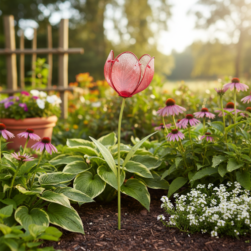 Produkt Szklany palik ogrodowy Tulip – piękna dekoracja do ogrodu i balkonu, 94 cm