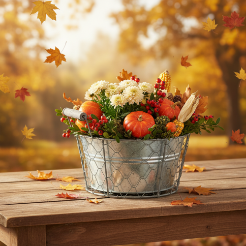 Produkt Kosz na rośliny z wkładem, druciany, doniczka, wiosenny srebrny, bielony, shabby chic, Ø22cm, wys. 17,5cm