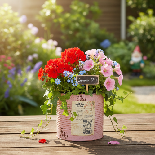 Produkt Doniczka, antyczna róża, ozdobne pudełko metalowe, vintage, Ø15,5cm, wys.15cm