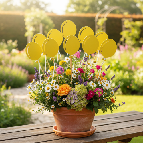 Kwiatek dekoracja bukietu ozdoba na wierzch tortu balon żółty 28cm 8 szt | Floristik24.pl