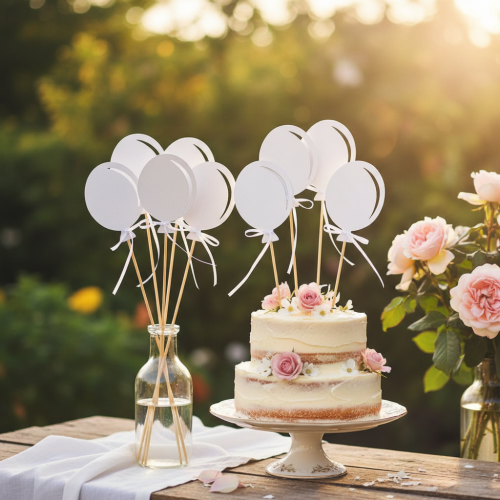 Bukiet z wtyczką dekoracyjny topper na tort balon biały 28cm 8 szt | Floristik24.pl