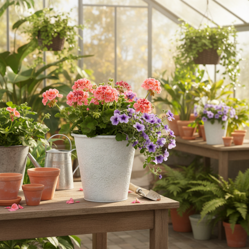 Produkt Doniczka, osłonka z ozdobami, metalowa dekoracja, kolor biały, szary Ø20,5cm wys.19,5cm