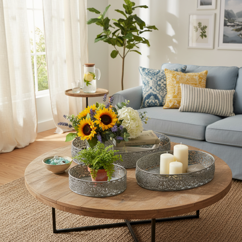 Produkt Miska dekoracyjna metalowa owalna wzór szara 25,5/29/34,5 cm zestaw 3 szt.