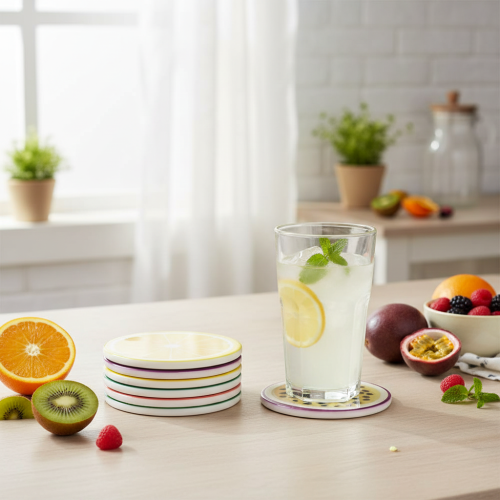 Produkt Zestaw podstawek pod owoce, wzór owoców, dekoracja stołu, kuchnia i salon, 10 cm, 6 elementów