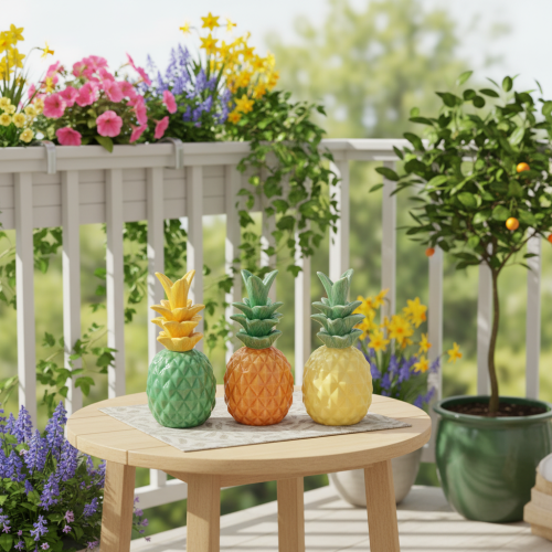 Produkt Dekoracyjna ceramiczna figurka ananasa, kolorowa dekoracja ceramiczna, różne kolory, 17 cm, 3 sztuki