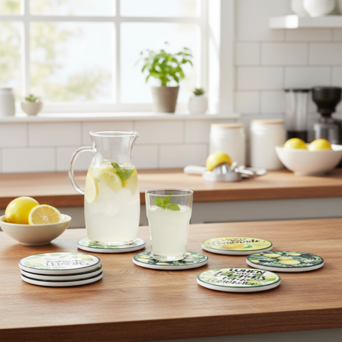 Produkt Cytrynowe dekoracyjne podkładki ceramiczne okrągłe różne Ø10,5cm 6szt