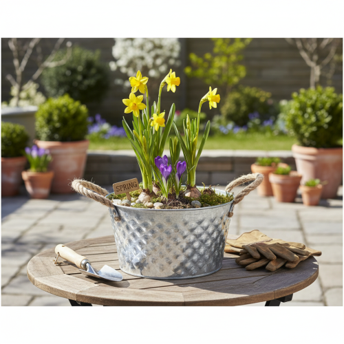 Miska cynkowa, miska dekoracyjna, metalowa z uchwytem linowym, Ø22cm H12cm | Floristik24.pl