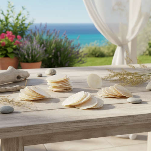 Produkt Plasterki muszli Capiz w naturalnych złotych muszlach, 60 sztuk