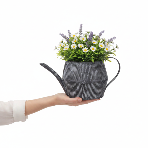 Dzbanek metalowy dekoracyjny w stylu vintage, czarny z rowkami, 12,5 cm, styl retro | Floristik24.pl