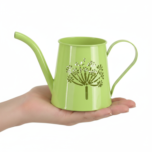 Dekoracyjna metalowa konewka, wzór dmuchawca, zielona, wys. 12 cm, 2 sztuki, wazon dekoracyjny, styl shabby chic | Floristik24.pl