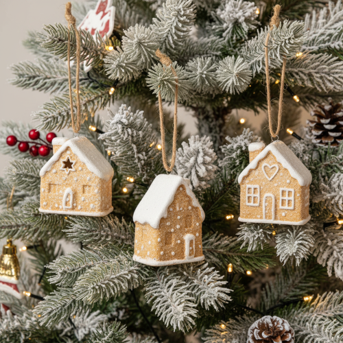 Produkt Domek z piernika ceramiczna wisząca dekoracja zimowa świąteczna 6 cm 3 szt.