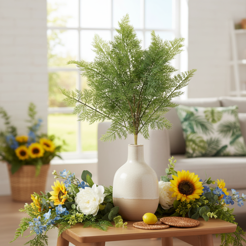 Sztuczna gałązka paproci, wiele gałęzi, zielona, 68 cm | Floristik24.pl