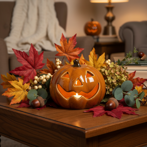 Ceramiczna dynia LED, dekoracja na Halloween, mała, 10 cm | Floristik24.pl