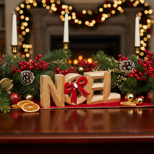 Napis „Noel” z kokardą, dekoracja świąteczna, 18 cm | Floristik24.pl