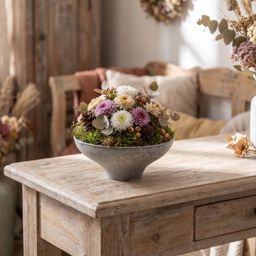 Miska dekoracyjna z podstawą, okrągła, szara, Ø19cm, wys.8cm | Floristik24.pl
