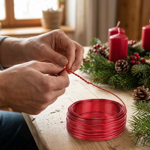 Drut aluminiowy czerwony Ø2mm 500g 60m - Drut jubilerski, drut rzemieślniczy, drut dekoracyjny do florystyki i rękodzieła | Floristik24.pl