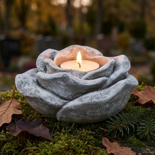 Róża dekoracja grobu dekoracja stołu świecznik szary biały Ø14cm W7cm | Floristik24.pl