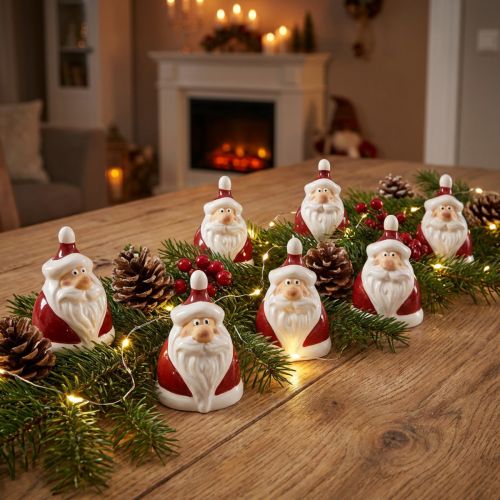 Figurka Ceramiczna Świętego Mikołaja, czerwono-biała, 6,4cm – Świąteczna dekoracja świąteczna – 6 szt | Floristik24.pl