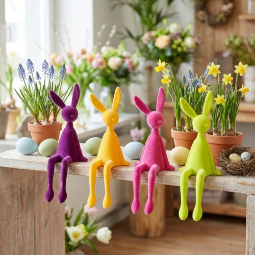 Półki w kształcie zajączka wielkanocnego, kolorowe, flokowane, 28 cm, 4 sztuki | Floristik24.pl