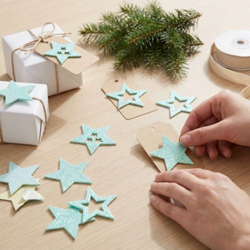 Dekoracyjne gwiazdki do craftingu miętowe samoprzylepne piankowe gumowe 4cm 36szt | Floristik24.pl
