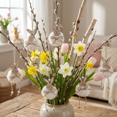 Króliczki ozdobne drewniane króliczki do zawieszania naturalna biel 5cm×12cm 6szt | Floristik24.pl