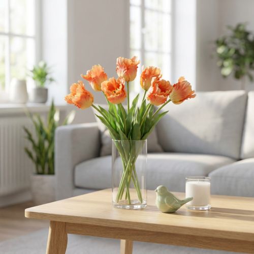 Sztuczny kwiat, papuga tulipan pomarańczowy, wiosenny kwiat 63cm | Floristik24.pl