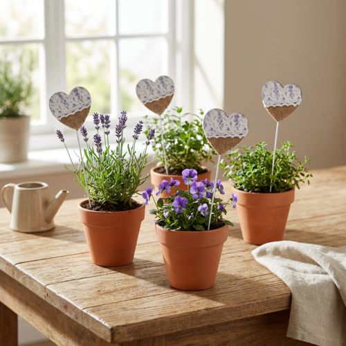 Produkt Kwiatowe serce w kształcie korka liliowe w stylu wiejskim 7×0,5×7cm 12szt