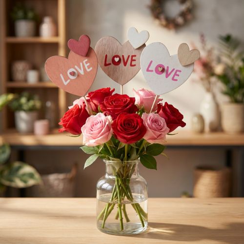 Wtyczka kwiatowa z drewna Love wtyczka ozdobna 8×7,5cm 12 szt | Floristik24.pl