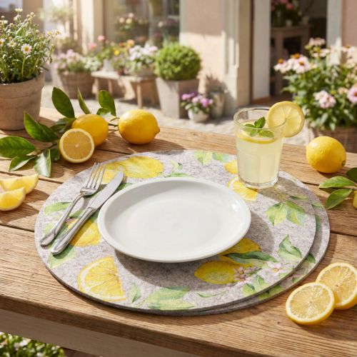 Podkładki okrągłe szare filcowe Summer Lemon 31cm 2 szt. | Floristik24.pl