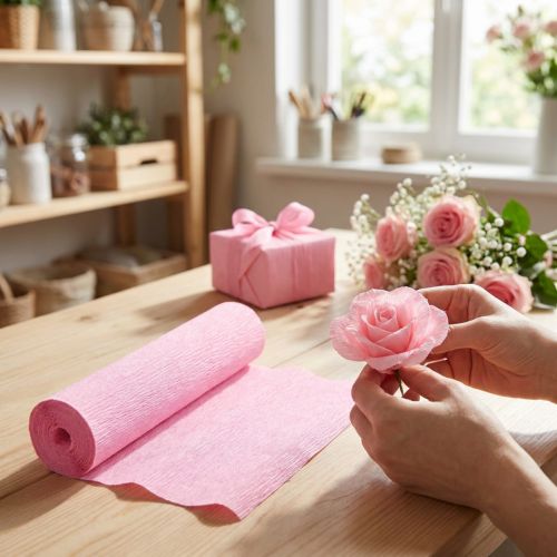 Papier krepowy florystyczny jasnoróżowy 50x250cm | Floristik24.pl