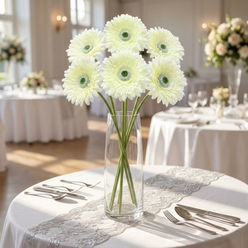 Gerbera sztuczna biała 62cm 6 szt | Floristik24.pl