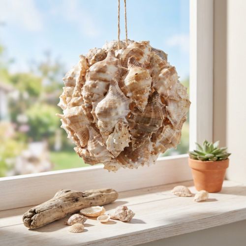 Dekoracyjna kula muszle ślimaka muszle dekoracja wisząca naturalna Ø12cm | Floristik24.pl